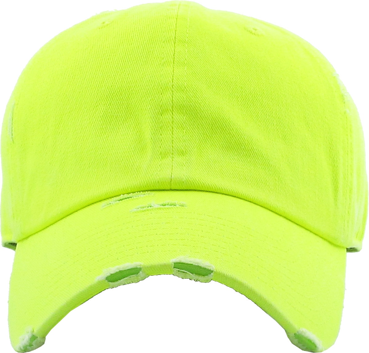 Neon Lime Distressed Vintage Baseball Cap Front View